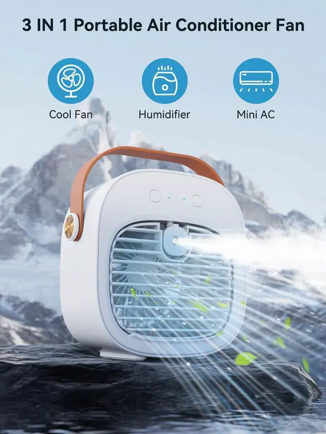 Alt view image 2 of 7 - Portable Air Conditioner -5200mAh Rechargeable Mini Air Conditioner with 3 Speed Settings, 5-10 Hours Runtime,Quiet Desk Cooling Fan, Personal Air Cooler for Home, Bedroom, Travel, Office, Outdoor