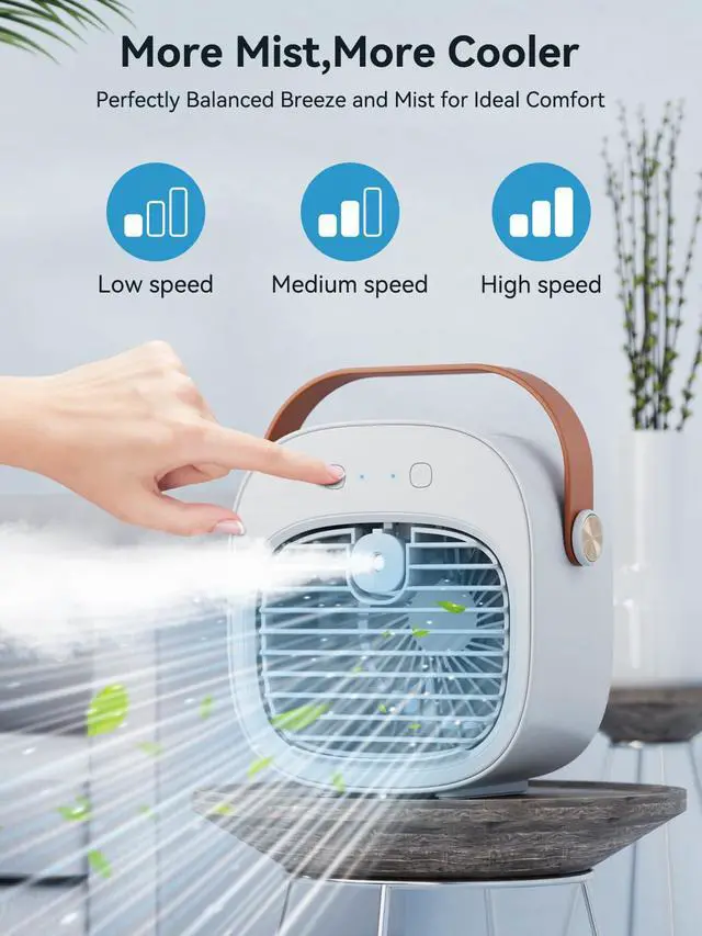 Alt view image 3 of 7 - Portable Air Conditioner -5200mAh Rechargeable Mini Air Conditioner with 3 Speed Settings, 5-10 Hours Runtime,Quiet Desk Cooling Fan, Personal Air Cooler for Home, Bedroom, Travel, Office, Outdoor