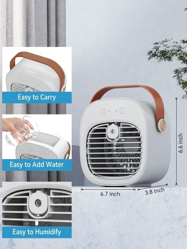 Alt view image 6 of 7 - Portable Air Conditioner -5200mAh Rechargeable Mini Air Conditioner with 3 Speed Settings, 5-10 Hours Runtime,Quiet Desk Cooling Fan, Personal Air Cooler for Home, Bedroom, Travel, Office, Outdoor