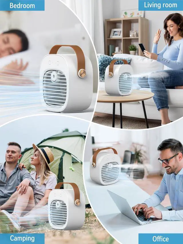 Alt view image 7 of 7 - Portable Air Conditioner -5200mAh Rechargeable Mini Air Conditioner with 3 Speed Settings, 5-10 Hours Runtime,Quiet Desk Cooling Fan, Personal Air Cooler for Home, Bedroom, Travel, Office, Outdoor