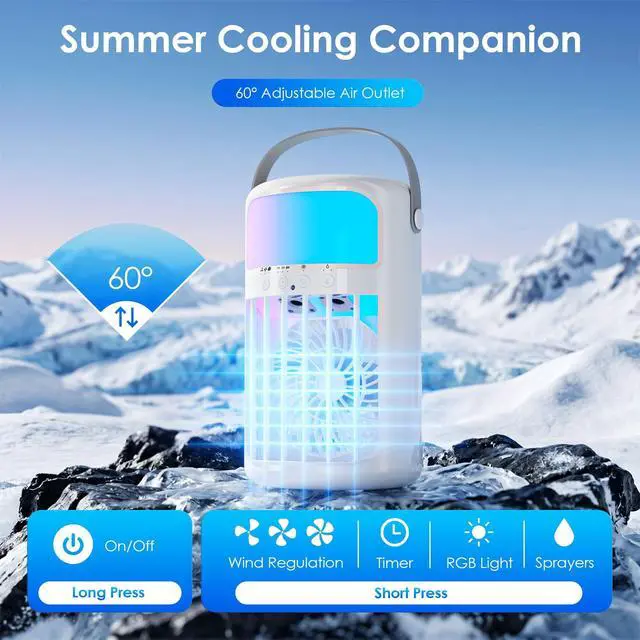 Alt view image 2 of 7 - Portable Air Conditioners, Powerful Evaporative Air Cooler, 4-in-1 Personal AC Fan, 1500ML Tank, 3 Speeds & 2 Mist Modes, Remote, USB-C Cooling for Bedroom Office Camping