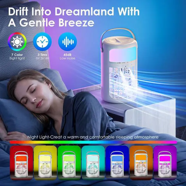 Alt view image 6 of 7 - Portable Air Conditioners, Powerful Evaporative Air Cooler, 4-in-1 Personal AC Fan, 1500ML Tank, 3 Speeds & 2 Mist Modes, Remote, USB-C Cooling for Bedroom Office Camping