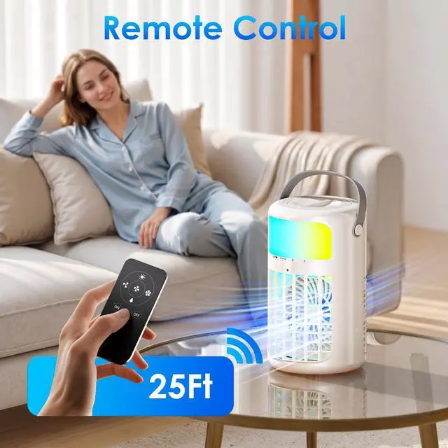 Alt view image 5 of 7 - Portable Air Conditioners, Powerful Evaporative Air Cooler, 4-in-1 Personal AC Fan, 1500ML Tank, 3 Speeds & 2 Mist Modes, Remote, USB-C Cooling for Bedroom Office Camping