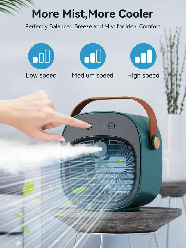 Alt view image 3 of 7 - Portable Air Conditioner -5200mAh Rechargeable Mini Air Conditioner with 3 Speed Settings, 5-10 Hours Runtime,Quiet Desk Cooling Fan, Personal Air Cooler for Home, Bedroom, Travel, Office, Outdoor