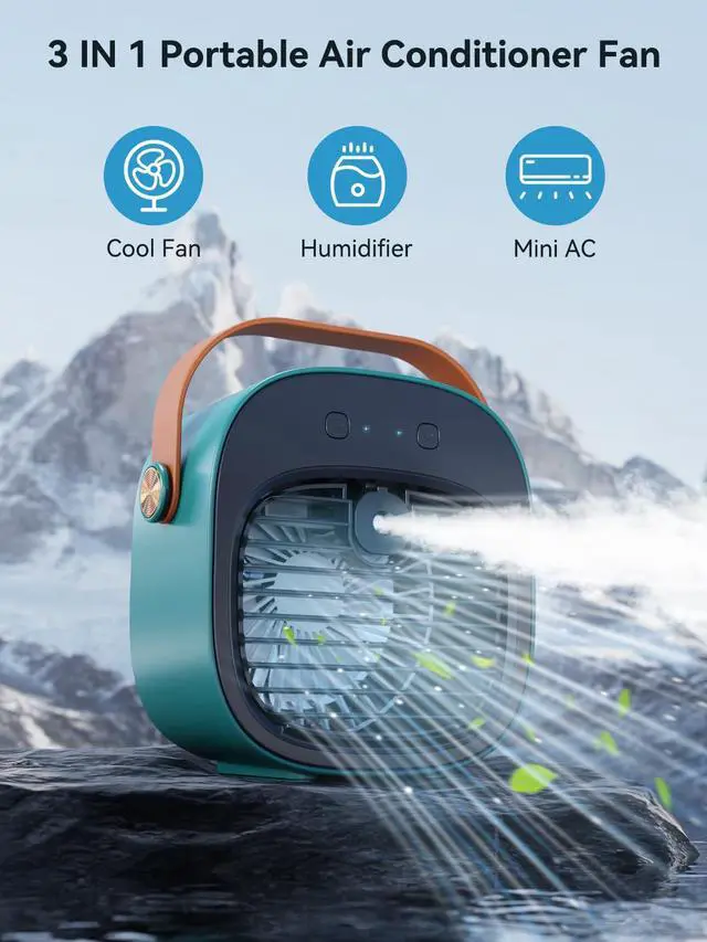 Alt view image 2 of 7 - Portable Air Conditioner -5200mAh Rechargeable Mini Air Conditioner with 3 Speed Settings, 5-10 Hours Runtime,Quiet Desk Cooling Fan, Personal Air Cooler for Home, Bedroom, Travel, Office, Outdoor