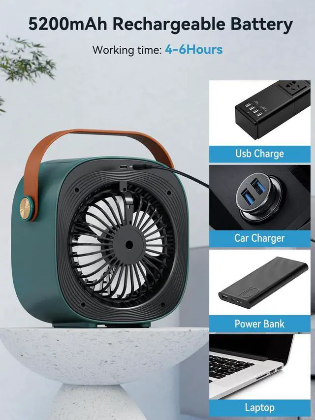 Alt view image 5 of 7 - Portable Air Conditioner -5200mAh Rechargeable Mini Air Conditioner with 3 Speed Settings, 5-10 Hours Runtime,Quiet Desk Cooling Fan, Personal Air Cooler for Home, Bedroom, Travel, Office, Outdoor