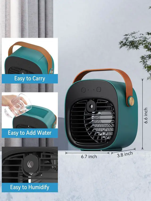 Alt view image 6 of 7 - Portable Air Conditioner -5200mAh Rechargeable Mini Air Conditioner with 3 Speed Settings, 5-10 Hours Runtime,Quiet Desk Cooling Fan, Personal Air Cooler for Home, Bedroom, Travel, Office, Outdoor