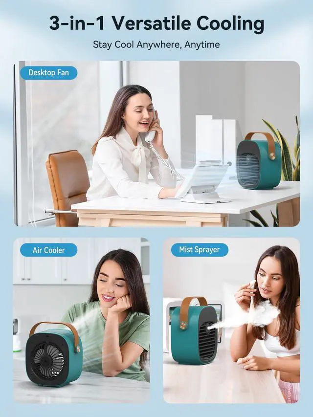 Alt view image 4 of 7 - Portable Air Conditioner -5200mAh Rechargeable Mini Air Conditioner with 3 Speed Settings, 5-10 Hours Runtime,Quiet Desk Cooling Fan, Personal Air Cooler for Home, Bedroom, Travel, Office, Outdoor