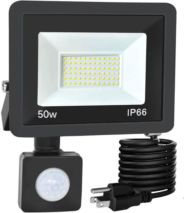 Main image of 50W Plug in Motion Sensor Lights Outdoor, 5500LM Motion Flood Light Dusk to Dawn, IP65 Waterproof Led Security Light Outside, Motion Activated Wall Light for Garage, Porch, Yard