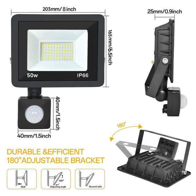 Alt view image 2 of 7 - 50W Plug in Motion Sensor Lights Outdoor, 5500LM Motion Flood Light Dusk to Dawn, IP65 Waterproof Led Security Light Outside, Motion Activated Wall Light for Garage, Porch, Yard