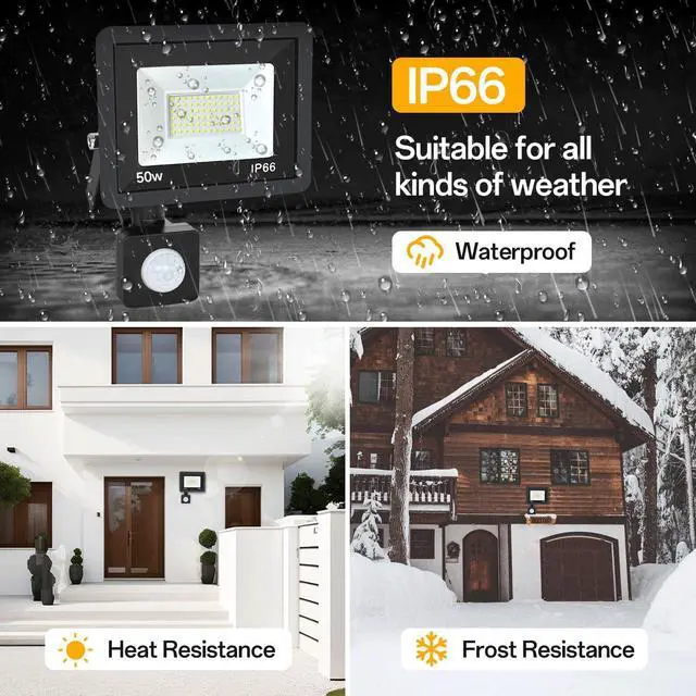 Alt view image 3 of 7 - 50W Plug in Motion Sensor Lights Outdoor, 5500LM Motion Flood Light Dusk to Dawn, IP65 Waterproof Led Security Light Outside, Motion Activated Wall Light for Garage, Porch, Yard