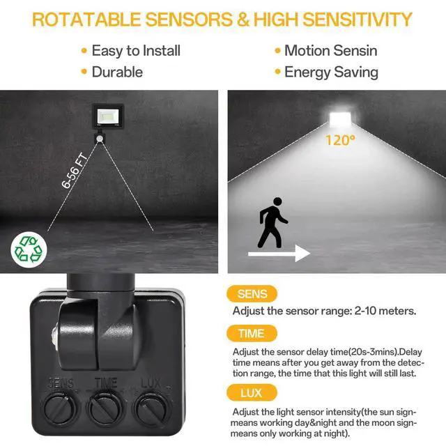 Alt view image 5 of 7 - 50W Plug in Motion Sensor Lights Outdoor, 5500LM Motion Flood Light Dusk to Dawn, IP65 Waterproof Led Security Light Outside, Motion Activated Wall Light for Garage, Porch, Yard