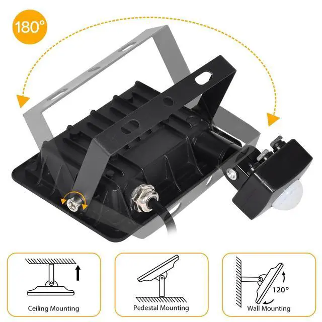 Alt view image 7 of 7 - 50W Plug in Motion Sensor Lights Outdoor, 5500LM Motion Flood Light Dusk to Dawn, IP65 Waterproof Led Security Light Outside, Motion Activated Wall Light for Garage, Porch, Yard