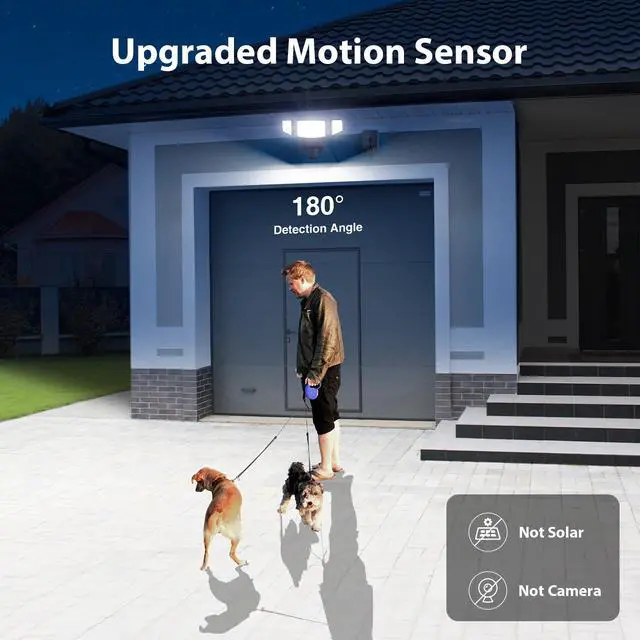 Alt view image 3 of 7 - 65W 6500LM Motion Sensor Outdoor Light, Plug In LED Security Lights 3 Heads Motion Detection Outdoor Light, Dusk to Dawn, IP65 Waterproof Flood Light with Remote Control for Yard Garage(Black)