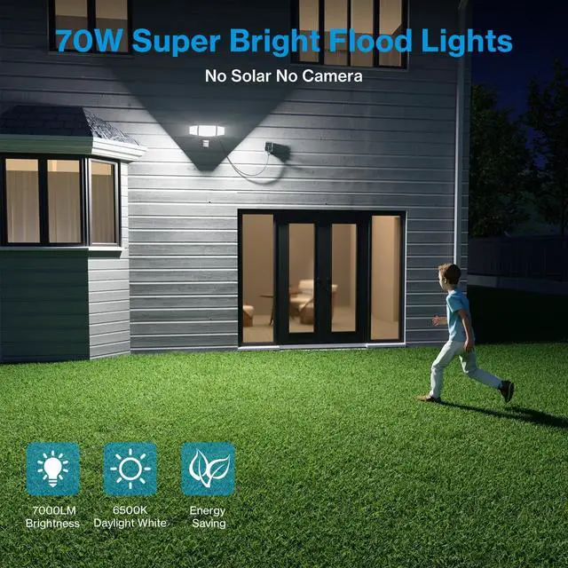 Alt view image 4 of 7 - 70W Motion Sensor Outdoor Light Plug in, Motion Flood Light Dusk to Dawn, 7000LM LED Security Light IP65 Waterproof, Motion Activated 6500K PIR Sensor Lighting for Garage Yard Patio Eave, Black
