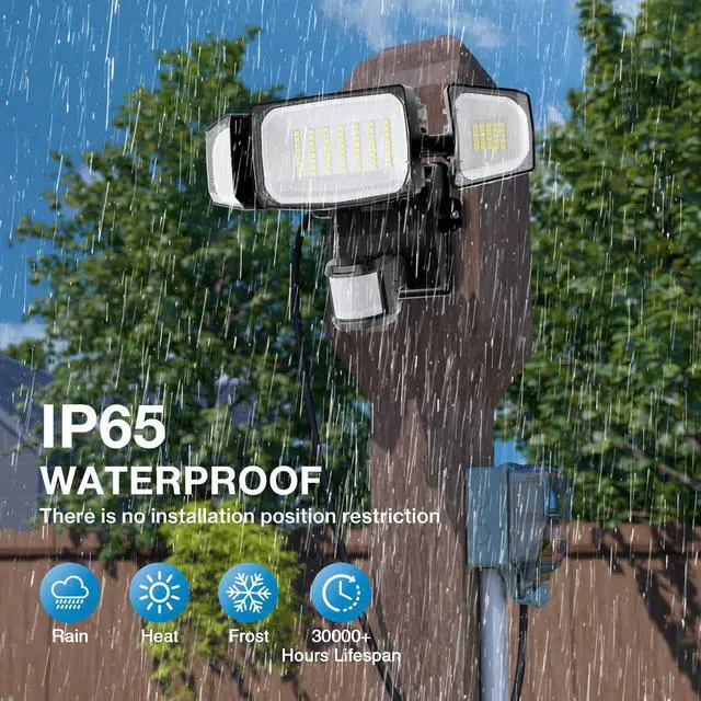 Alt view image 5 of 7 - 70W Motion Sensor Outdoor Light Plug in, Motion Flood Light Dusk to Dawn, 7000LM LED Security Light IP65 Waterproof, Motion Activated 6500K PIR Sensor Lighting for Garage Yard Patio Eave, Black
