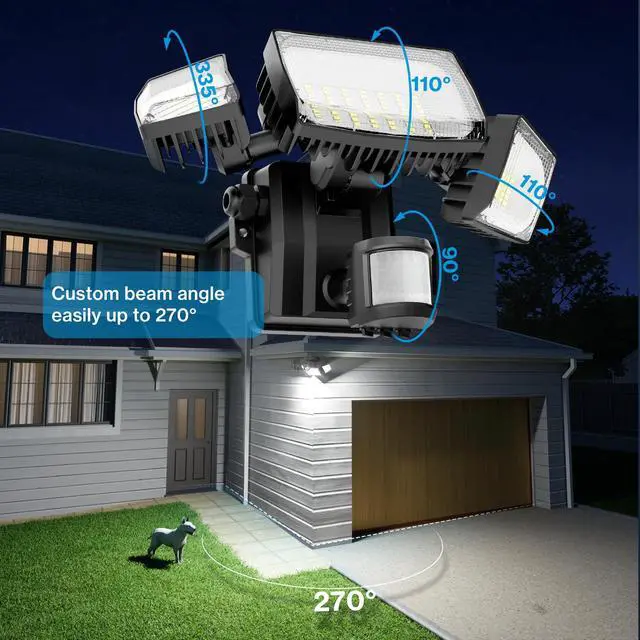 Alt view image 7 of 7 - 70W Motion Sensor Outdoor Light Plug in, Motion Flood Light Dusk to Dawn, 7000LM LED Security Light IP65 Waterproof, Motion Activated 6500K PIR Sensor Lighting for Garage Yard Patio Eave, Black
