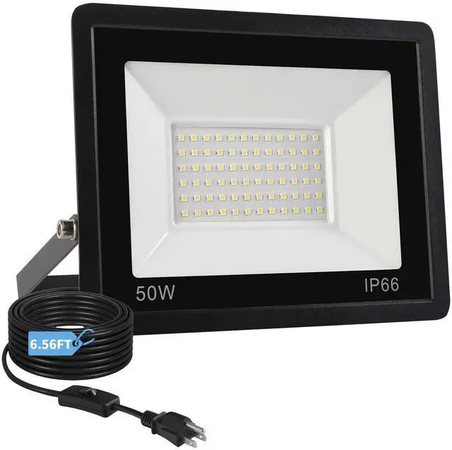 Main image of 50W Flood Lights Outdoor,8000LM Bright LED Work Light,IP66 Waterproof Security Outside Lights for Yard with Switch and 6.5FT Cord,6500K Daylight White Plug in Outdoor Light for Garage,Garden