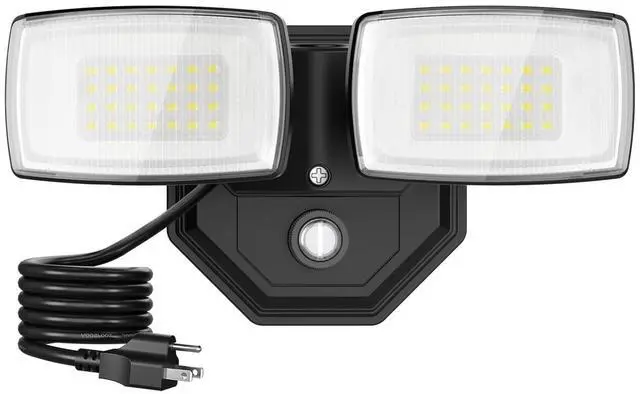 Main image of 32W 3200LM Dusk to Dawn Outdoor Lighting,6500K Dual Heads Plug in Flood Light,Black Outdoor Lighting,IP66 Waterproof LED Security Lights for Garage,Yard,Outside