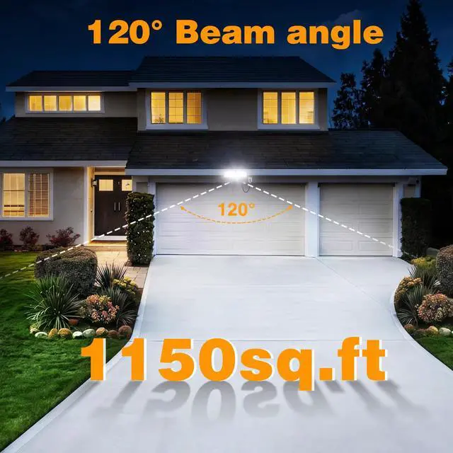 Alt view image 5 of 7 - 32W 3200LM Dusk to Dawn Outdoor Lighting,6500K Dual Heads Plug in Flood Light,Black Outdoor Lighting,IP66 Waterproof LED Security Lights for Garage,Yard,Outside