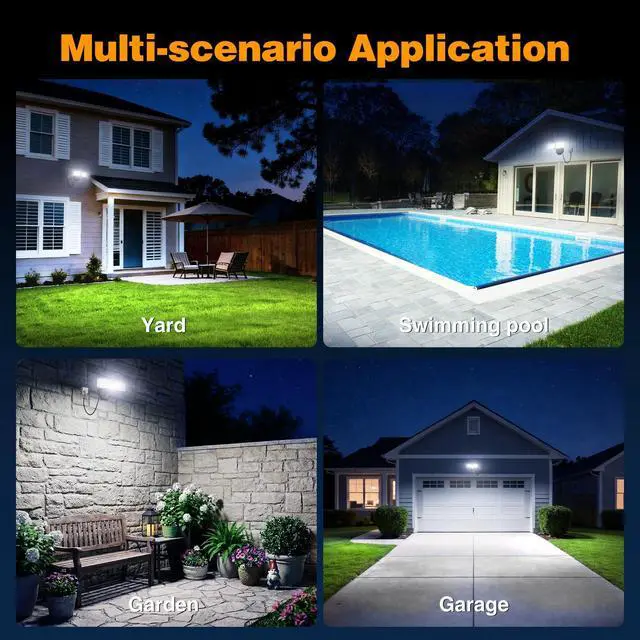 Alt view image 7 of 7 - 32W 3200LM Dusk to Dawn Outdoor Lighting,6500K Dual Heads Plug in Flood Light,Black Outdoor Lighting,IP66 Waterproof LED Security Lights for Garage,Yard,Outside