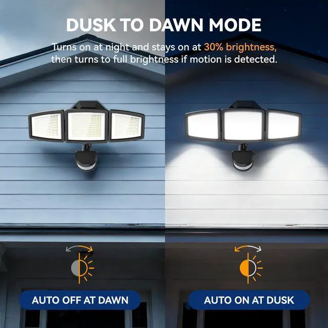 Alt view image 5 of 7 - LED Security Lights Motion Sensor Light Outdoor, 7000LM, 6500K, Waterproof, Flood Light Outdoor Motion Detector with Adjustable 3 Head, Hardwired Wall Light for Entryway, Yard, Garage