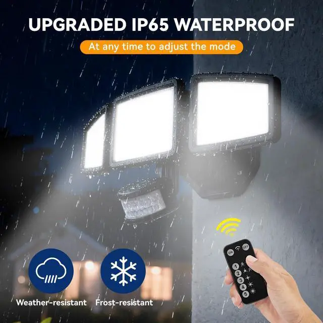 Alt view image 6 of 7 - LED Security Lights Motion Sensor Light Outdoor, 7000LM, 6500K, Waterproof, Flood Light Outdoor Motion Detector with Adjustable 3 Head, Hardwired Wall Light for Entryway, Yard, Garage