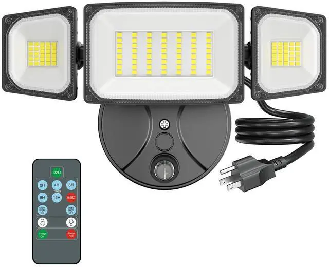 Main image of 80W Dusk to Dawn Outdoor Lighting,Plug in LED Flood Lights,Black Outdoor Lights with Remote,8000LM Security Light,IP66 Waterproof Lighting,2Modes 3 Adjustable Heads Light for Garage Yard