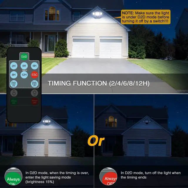 Alt view image 4 of 7 - 80W Dusk to Dawn Outdoor Lighting,Plug in LED Flood Lights,Black Outdoor Lights with Remote,8000LM Security Light,IP66 Waterproof Lighting,2Modes 3 Adjustable Heads Light for Garage Yard