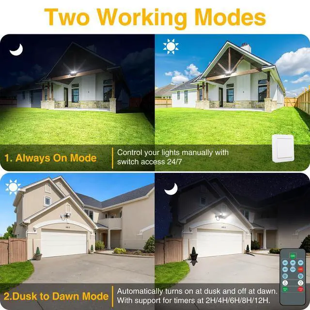 Alt view image 3 of 7 - 80W Dusk to Dawn Outdoor Lighting,Plug in LED Flood Lights,Black Outdoor Lights with Remote,8000LM Security Light,IP66 Waterproof Lighting,2Modes 3 Adjustable Heads Light for Garage Yard