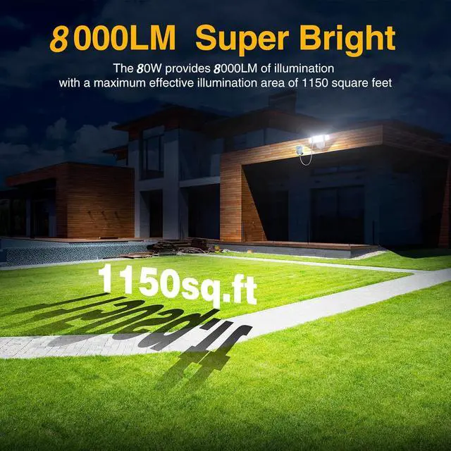 Alt view image 7 of 7 - 80W Dusk to Dawn Outdoor Lighting,Plug in LED Flood Lights,Black Outdoor Lights with Remote,8000LM Security Light,IP66 Waterproof Lighting,2Modes 3 Adjustable Heads Light for Garage Yard
