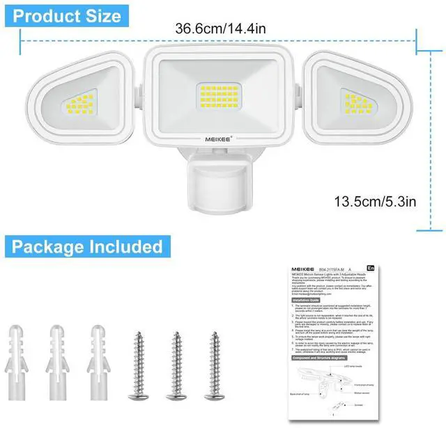 Alt view image 7 of 7 - 42W LED Security Lights Motion Sensor Light Outdoor Flood Light, 3600LM 6500K IP66 Waterproof, 3 Adjustable Heads Motion Detector Lights for Outside Garage Yard Garden Porch Entryways
