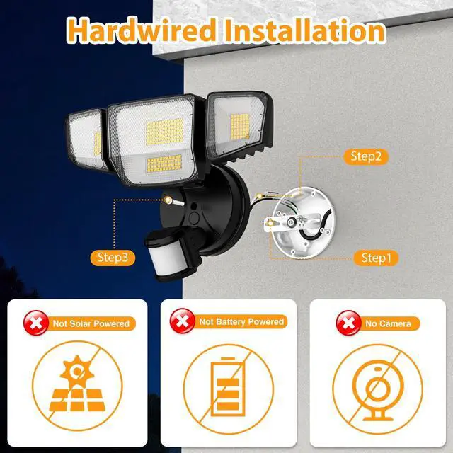 Alt view image 2 of 7 - 90W 10000LM LED Security Lights Motion Sensor Outdoor Lights, 4 Head Dusk to Dawn, 6500K Daylight Flood Lights Outdoor Motion Sensor, IP65 Waterproof, Motion Light for Outside, Garage, Yard, Porch