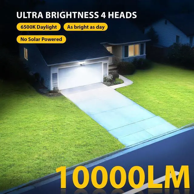 Alt view image 3 of 7 - 90W 10000LM LED Security Lights Motion Sensor Outdoor Lights, 4 Head Dusk to Dawn, 6500K Daylight Flood Lights Outdoor Motion Sensor, IP65 Waterproof, Motion Light for Outside, Garage, Yard, Porch
