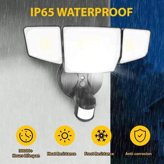 Alt view image 6 of 7 - 90W 10000LM LED Security Lights Motion Sensor Outdoor Lights, 4 Head Dusk to Dawn, 6500K Daylight Flood Lights Outdoor Motion Sensor, IP65 Waterproof, Motion Light for Outside, Garage, Yard, Porch