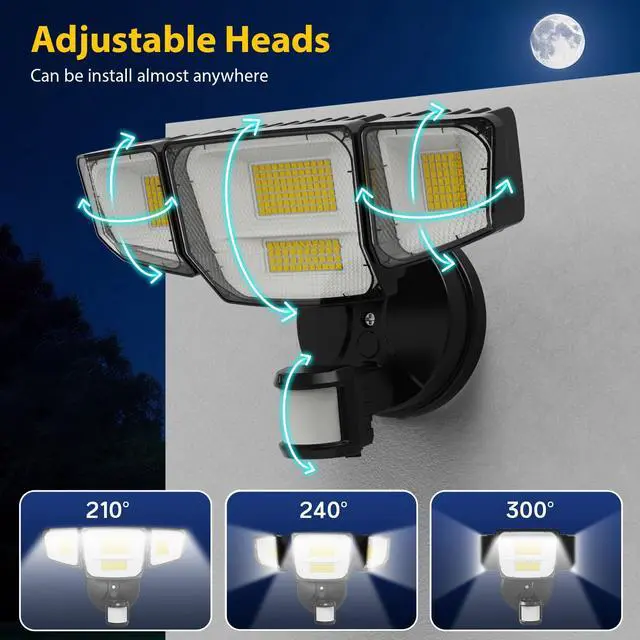 Alt view image 7 of 7 - 90W 10000LM LED Security Lights Motion Sensor Outdoor Lights, 4 Head Dusk to Dawn, 6500K Daylight Flood Lights Outdoor Motion Sensor, IP65 Waterproof, Motion Light for Outside, Garage, Yard, Porch