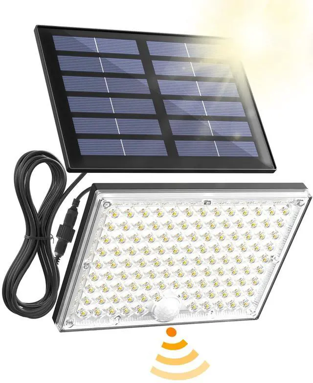 Main image of Solar Motion Sensor Outdoor Flood Lights with 113 Bright LEDs, Dusk to Dawn Outside Flood Lights with 16ft Cable IP65 Waterproof, Security Light for Garden Barn Porch 1 Pack