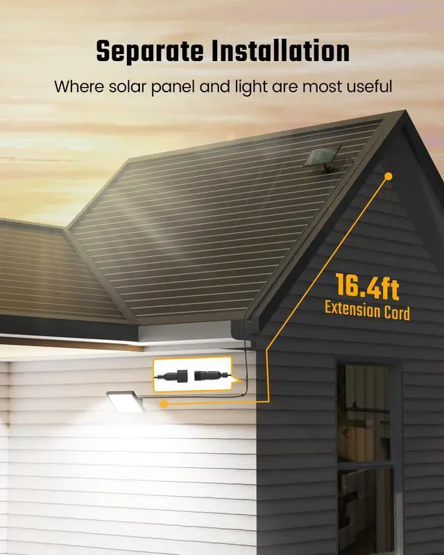 Alt view image 5 of 7 - Solar Motion Sensor Outdoor Flood Lights with 113 Bright LEDs, Dusk to Dawn Outside Flood Lights with 16ft Cable IP65 Waterproof, Security Light for Garden Barn Porch 1 Pack