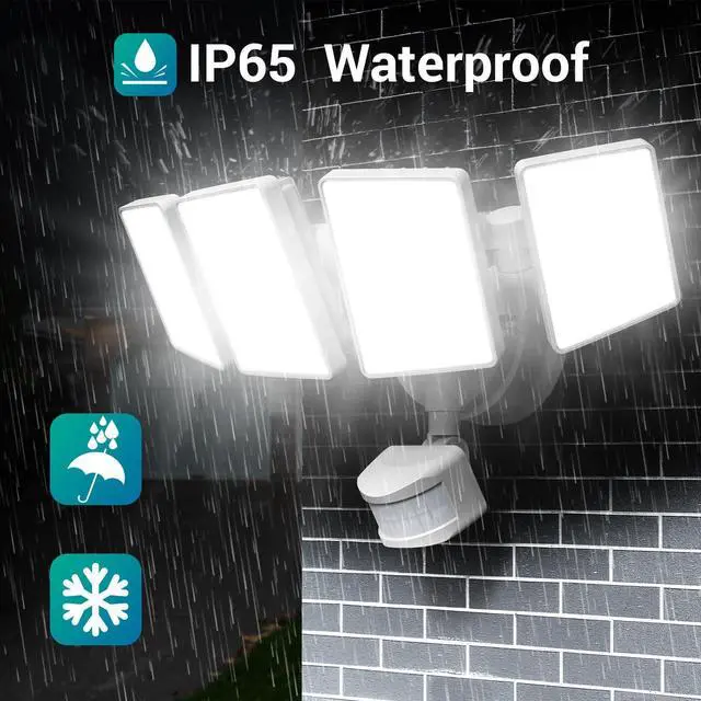 Alt view image 7 of 7 - 100W 10000LM LED Security Lights Motion Sensor Outdoor, Remote Control 4 Heads LED Flood Light Outdoor, 5000K Daylight, IP65 Waterproof, Bright Motion Detected Lights for Outside Yard