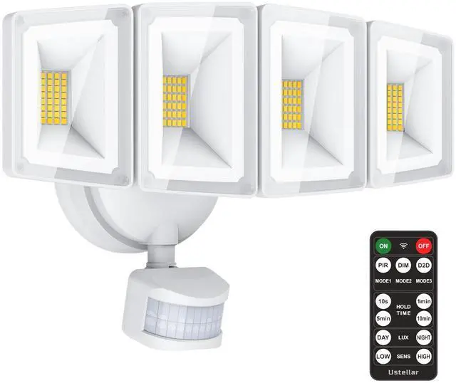 Main image of 100W 10000LM LED Security Lights Motion Sensor Outdoor, Remote Control 4 Heads LED Flood Light Outdoor, 5000K Daylight, IP65 Waterproof, Bright Motion Detected Lights for Outside Yard