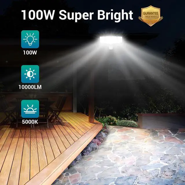 Alt view image 6 of 7 - 100W 10000LM LED Security Lights Motion Sensor Outdoor, Remote Control 4 Heads LED Flood Light Outdoor, 5000K Daylight, IP65 Waterproof, Bright Motion Detected Lights for Outside Yard