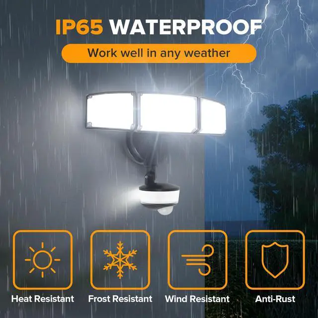 Alt view image 6 of 7 - 74W 8000 Lumen Motion Sensor Outdoor Lights, 5000K Daylight, IP65 Waterproof Flood Lights Outdoor with Night Light, Dusk to Dawn Motion Detector LED Security Light for Outside Garage, Yard-Black