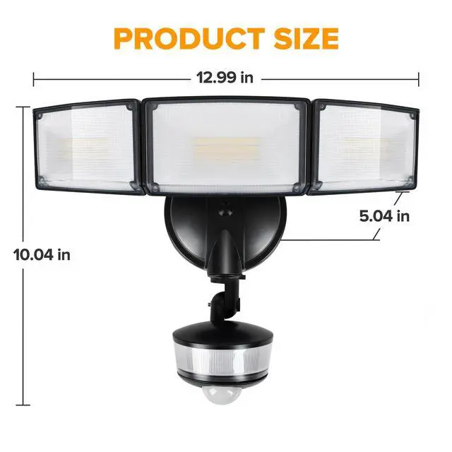 Alt view image 7 of 7 - 74W 8000 Lumen Motion Sensor Outdoor Lights, 5000K Daylight, IP65 Waterproof Flood Lights Outdoor with Night Light, Dusk to Dawn Motion Detector LED Security Light for Outside Garage, Yard-Black