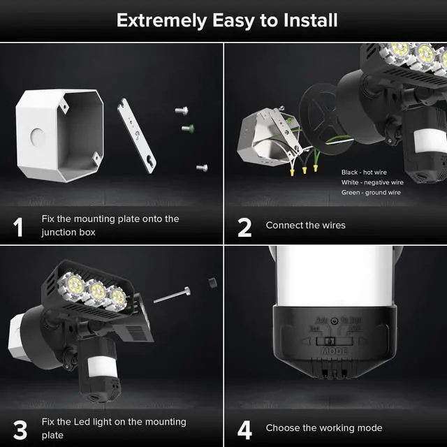 Alt view image 6 of 6 - 27W LED Motion Sensor Outdoor Flood Light, 2700LM Security Light, 300W Equiv 5000K Dusk to Dawn Light, Wide Angle Illumination,4 Modes for Yard, Driveway, Black Bright Seires Wired Not Solar