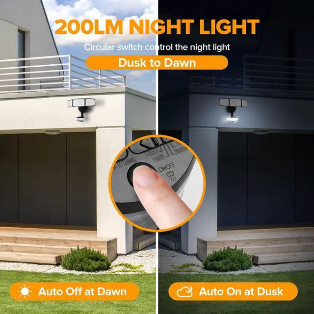 Alt view image 5 of 7 - 74W 8000 Lumen Motion Sensor Outdoor Lights, 5000K Daylight, IP65 Waterproof Flood Lights Outdoor with Night Light, Dusk to Dawn Motion Detector LED Security Light for Outside Garage, Yard-Black