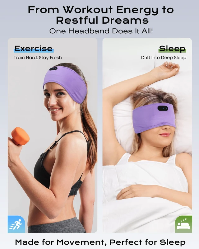Alt view image 5 of 7 - Sleep Headphones Bamboo Bluetooth Headband for Side Sleepers Sleeping Headbands Wireless Sports Earphones Sweat Resistant Earbuds for Workout Running Cool Gadgets Unique Gifts for Women
