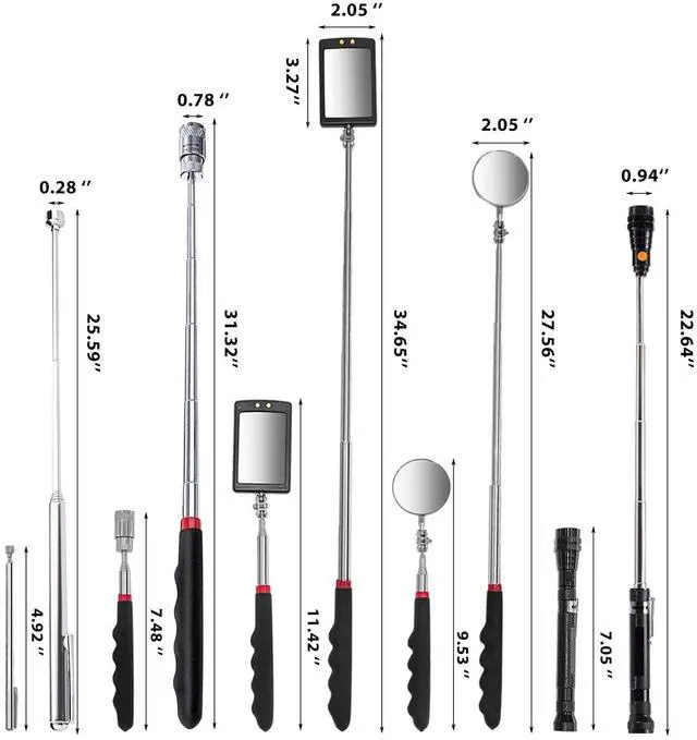 Alt view image 2 of 7 - Telescoping Magnetic Pick Up Tool with 1lb& 15lb Pickup Rod, Round& Square 360 Swivel Adjustable Inspection Mirror, Flexible LED Flashlight, Fathers Day Dad Gifts, Birthday Gifts for Men Women Him