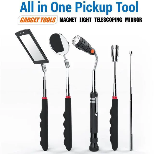 Alt view image 3 of 7 - Telescoping Magnetic Pick Up Tool with 1lb& 15lb Pickup Rod, Round& Square 360 Swivel Adjustable Inspection Mirror, Flexible LED Flashlight, Fathers Day Dad Gifts, Birthday Gifts for Men Women Him