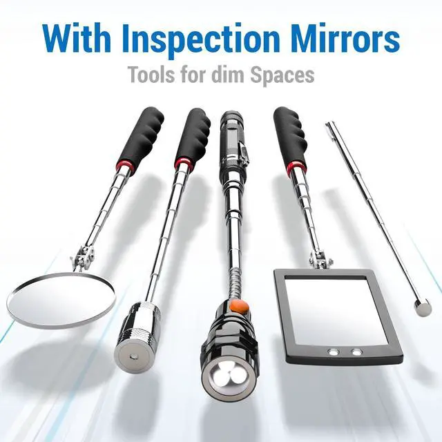 Alt view image 5 of 7 - Telescoping Magnetic Pick Up Tool with 1lb& 15lb Pickup Rod, Round& Square 360 Swivel Adjustable Inspection Mirror, Flexible LED Flashlight, Fathers Day Dad Gifts, Birthday Gifts for Men Women Him