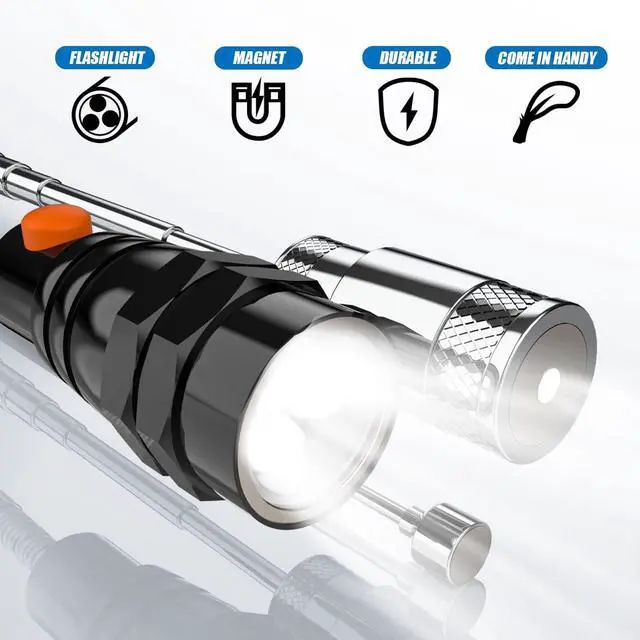 Alt view image 4 of 7 - Telescoping Magnetic Pick Up Tool with 1lb& 15lb Pickup Rod, Round& Square 360 Swivel Adjustable Inspection Mirror, Flexible LED Flashlight, Fathers Day Dad Gifts, Birthday Gifts for Men Women Him